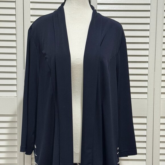 Chico’s Navy Open Front Cardigan/Jacket with Sheer Striped Back – Size 3 (XL) - Picture 2 of 9